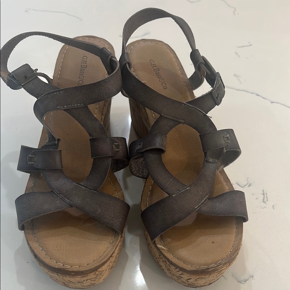 G.H. Bass & Co. Charcoal Gray Wedge Sandals